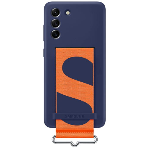 Capac protectie spate Samsung Silicon Cover pentru Galaxy S21 FE (G990), cu curea, Navy - imagine 7