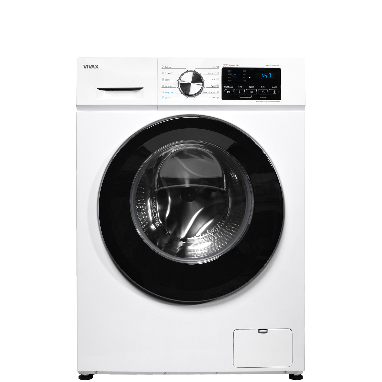 Masina de spalat rufe VIVAX WFL-120812CI, 8kg, 1200 RPM, Motor Inverter, Clasa A, 12 Programe, Alb - imagine 4