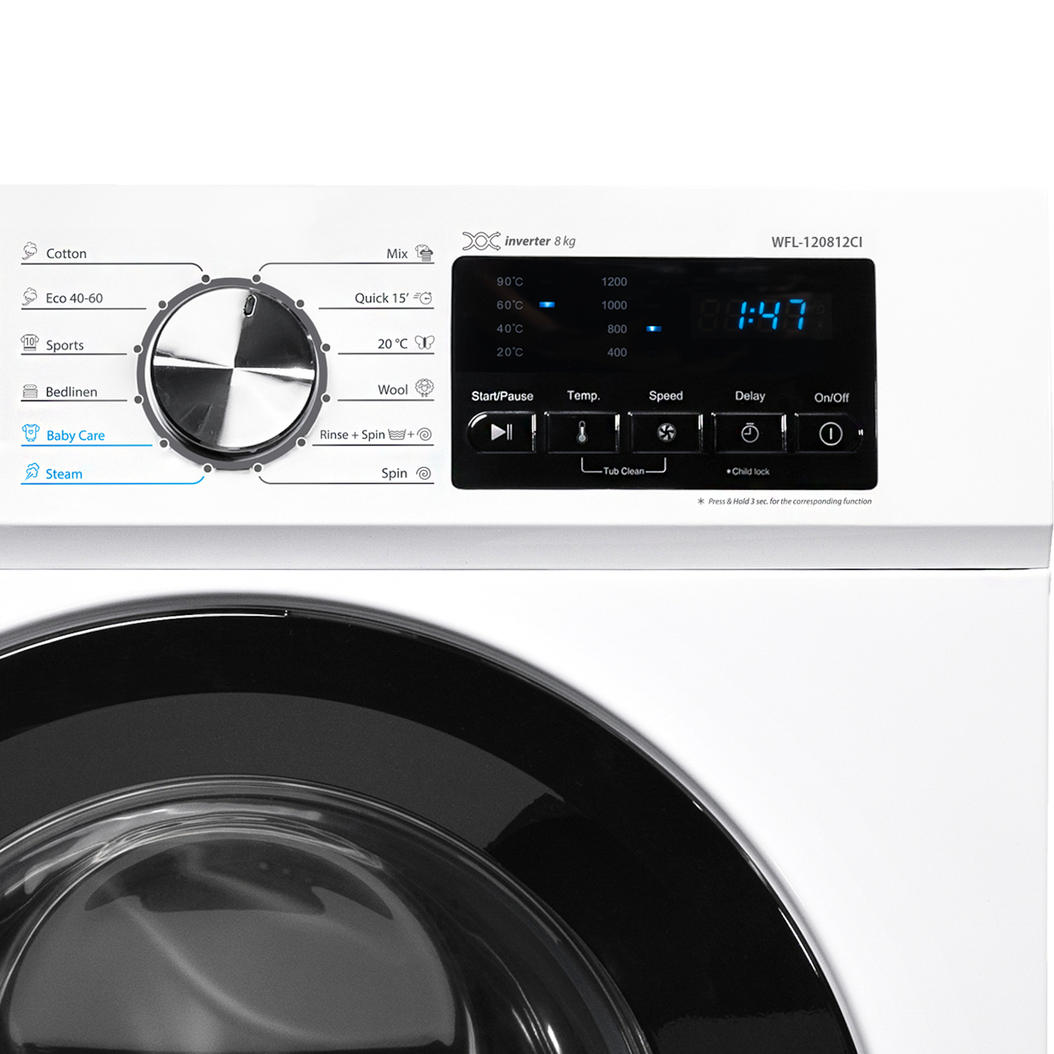 Masina de spalat rufe VIVAX WFL-120812CI, 8kg, 1200 RPM, Motor Inverter, Clasa A, 12 Programe, Alb - imagine 3