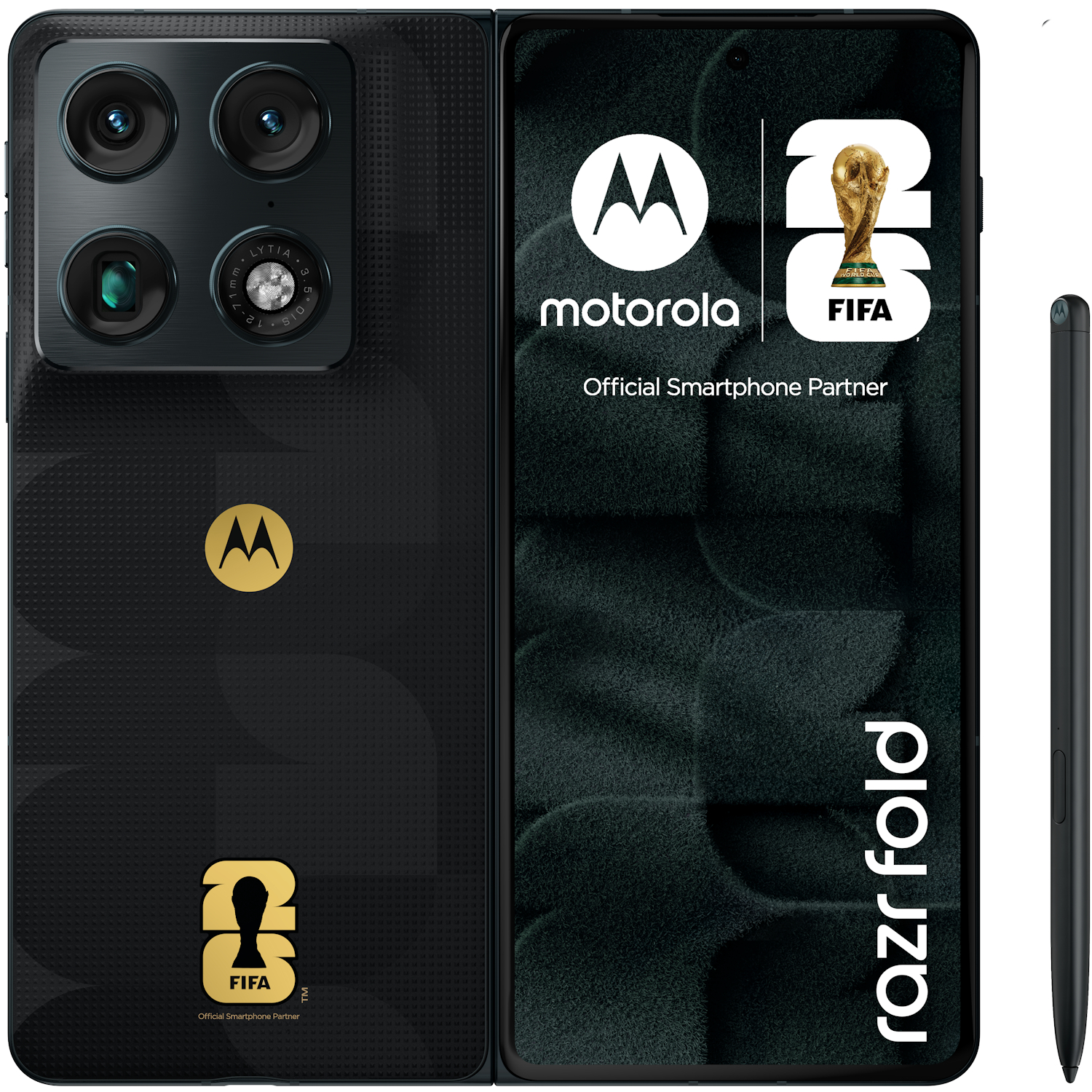 Telefon mobil Motorola Razr Fold FIFA World Cup 26 Edition, 5G, Octa Core 3.8 GHz, 512 GB + 16 GB RAM, 6000 mAh, PANTONE Blackened Blue