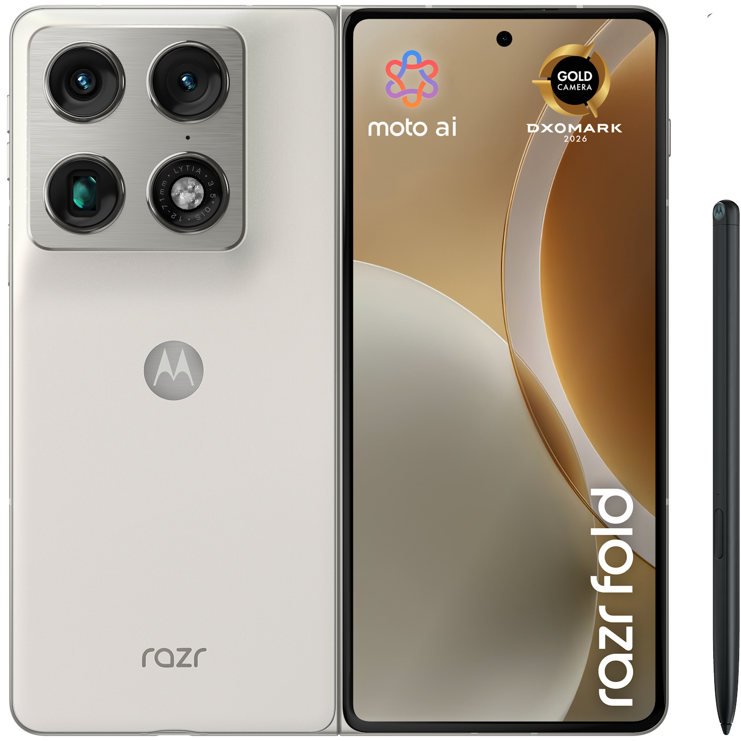 Telefon mobil Motorola Razr Fold, 5G, Octa Core 3.8 GHz, 512 GB + 16 GB RAM, 6000 mAh, PANTONE Lily White
