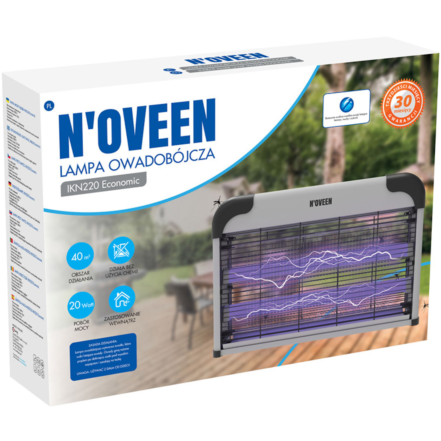 Lampa electrica anti-insecte Noveen Insect killer lamp IKN220 Economic, 2 x UVA (10 W), 1500 V, Alb Negru - imagine 13